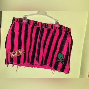 Current Mood Dolls Kill striped pink & black studded patchwork mini skirt, 1X